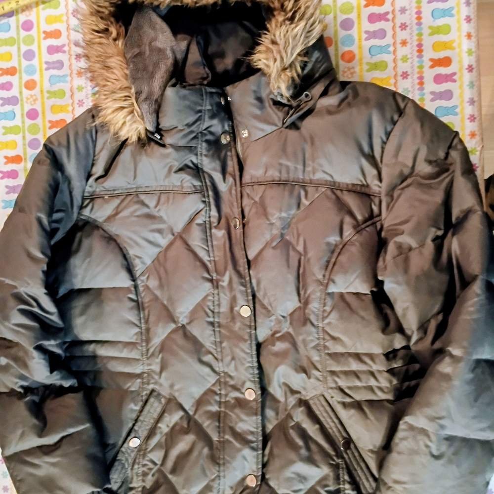 Covington Black Puffer Jacket with Faux Fur Hood